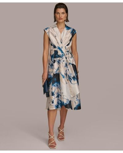 Donna Karan Printed A-line Wrap Dress - Blue