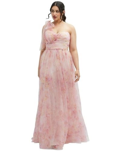 Dessy Collection Floral Scarf Tie One-shoulder Tulle Dress - Pink