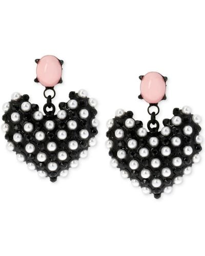 Betsey Johnson Black-tone Faux Pearl Heart Earrings