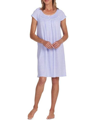 Miss Elaine Printed Short-sleeve Nightgown - Blue