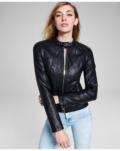 Guess Faux-leather Moto Jacket - Black