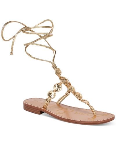 Sam Edelman Deidre Coin Embellished Tie-up Thong Sandals - Metallic