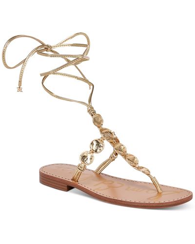 Sam Edelman Deidre Coin Embellished Tie-up Thong Sandals - Metallic