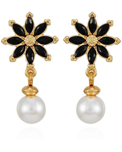 Tahari Tone Imitation Glass Pearl Flower Stud Dangle Charm Earrings - White