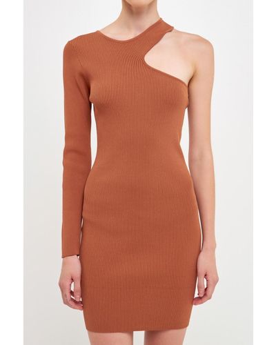 Endless Rose Cut Out One Sleeve Knit Dress - Brown