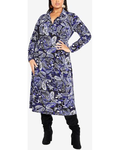 Avenue Plus Size Georgia Long Sleeve Maxi Dress - Blue