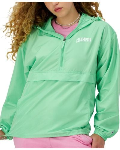 Champion Half-zipper Hooded Packable Jacket - Green