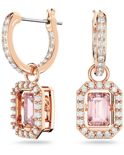 Swarovski Crystal Octagon Cut Millenia Drop Earrings - Pink