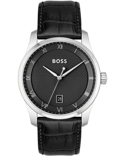 BOSS Men Principle Quartz Basic Calendar Leather Watch 41mm - Black