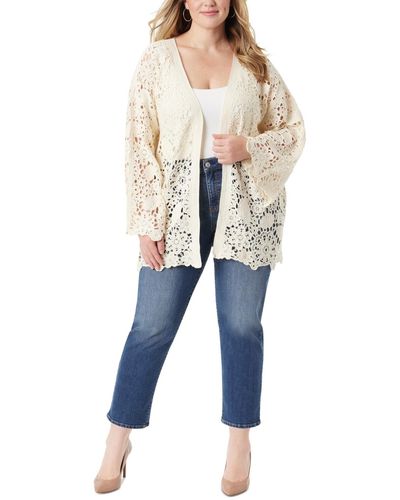 Jessica Simpson Trendy Plus Size Arieth Crochet Kimono Cardigan - Blue