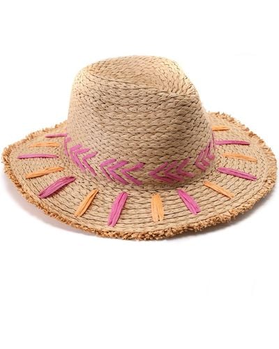 Vince Camuto Embroidered Straw Panama Hat - Pink
