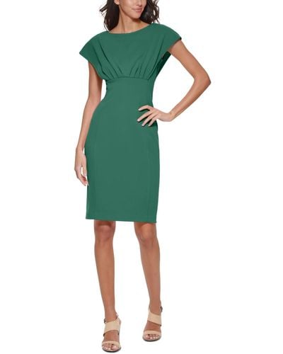 Calvin Klein Petite Scuba-crepe Boat-neck Sheath Dress - Green