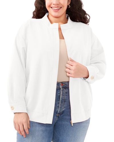 Vince Camuto Plus Size Stand Collar Bomber Jacket - White