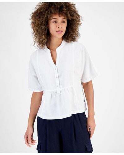 Nautica Jeans Linen-blend Peplum Top - White