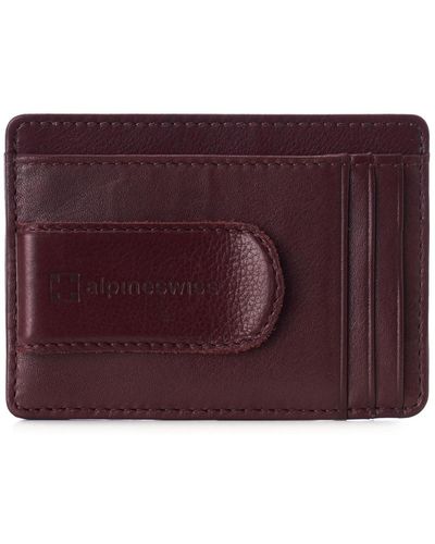 Alpine Swiss Rfid Money Clip Leather Minimalist Wallet Card Case Id Window - Red
