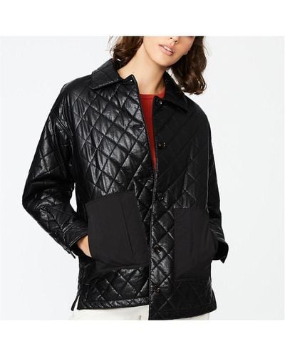 Bernardo Faux Leather Quilted Shirt Jacket - Black