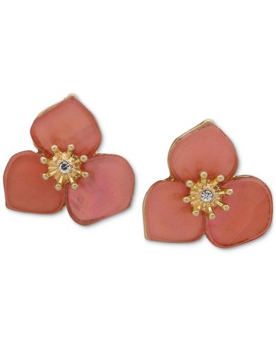 Lonna & Lilly Gold-tone Pave Color Flower Button Earrings - Pink