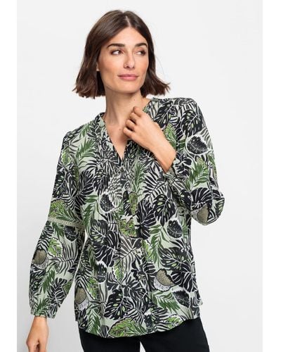 Olsen Cotton Viscose Leaf Print Tunic Shirt - Multicolor