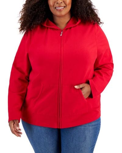 Karen Scott Plus Size Zip-up Hoodie - Red