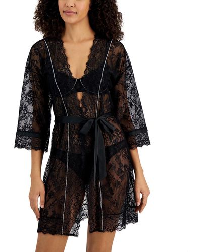 INC International Concepts Embellished Lace Robe - Black