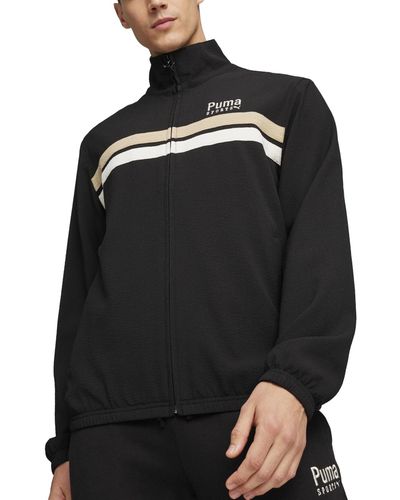 PUMA Team Track Striped Stand-collar Zip Jacket - Black