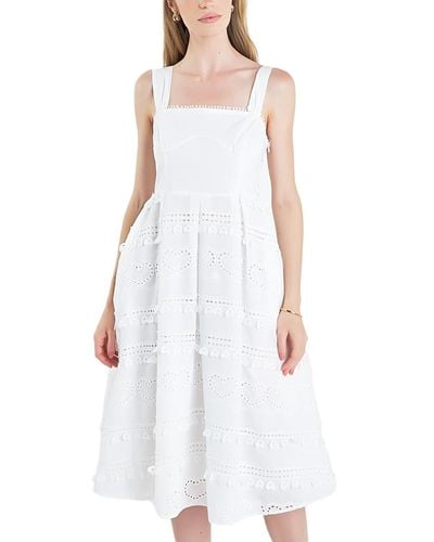 English Factory Heart Eyelet Sleeveless Midi Dress - White