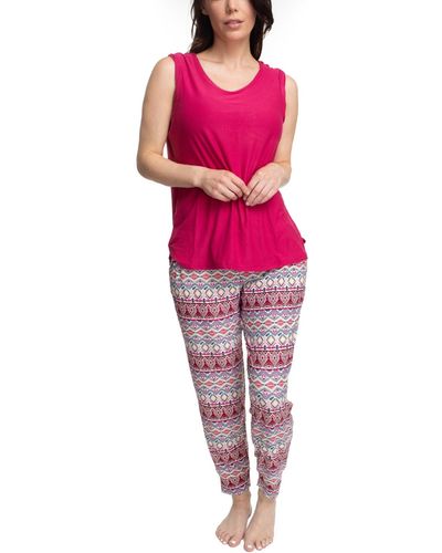 Muk Luks Plus Size 2 Piece Cloud Knit And sweatpants Sleep Set - Pink