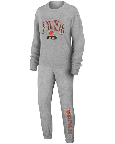 WEAR by Erin Andrews Cleveland Browns Knit Long Sleeve Tri-blend T-shirt And Pants Sleep Set - Gray