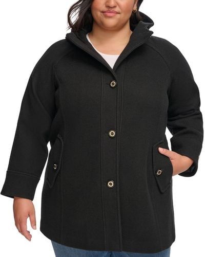 Tommy Hilfiger Plus Size Hooded Button-front Coat - Black
