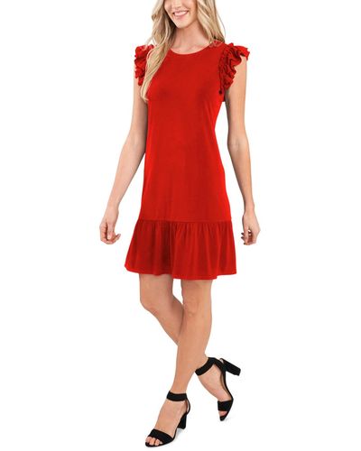 Cece Flutter-sleeve Ruffled-hem Shift Dress - Red