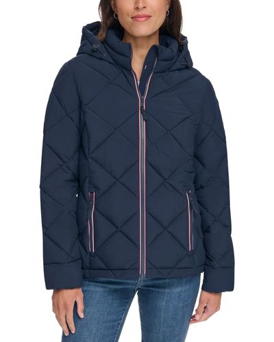 Tommy Hilfiger Diamond Quilted Hooded Packable Puffer Coat - Blue