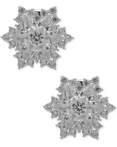 Anne Klein Silver-tone Mixed Snowflake Clip-on Button Earrings - Gray