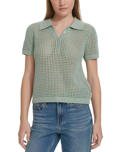 Calvin Klein Open-stitch Short-sleeve Polo Top - Green