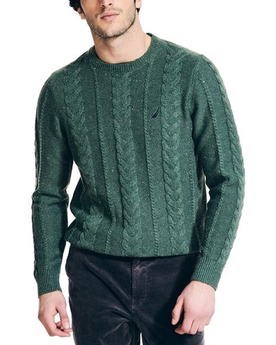 Nautica Cable Knit Pullover Crewneck Sweater - Green