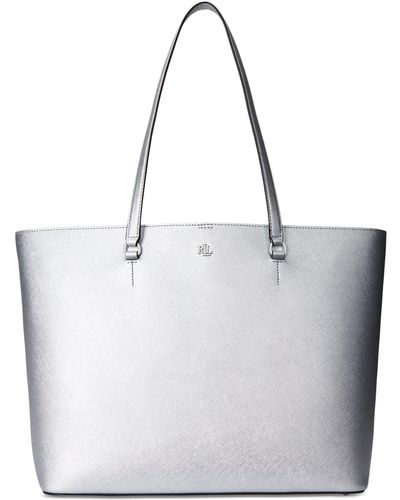 Lauren by Ralph Lauren Karly Crosshatch Leather Large Tote - White