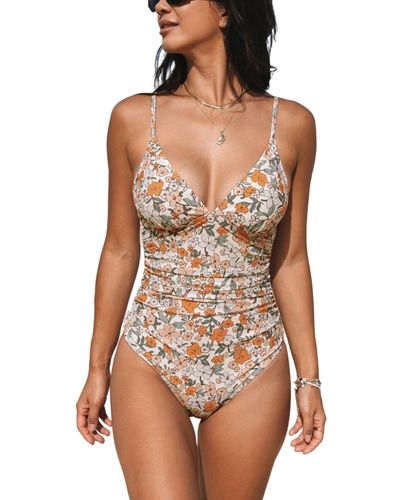 CUPSHE Tummy Control V Neck One Piece Swimsuit - Multicolor