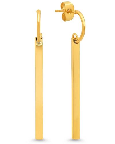 Steeltime Stainless Steel 18k Micron Gold Plated Long Bar Drop Earrings - Metallic