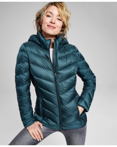 Charter Club Packable Hooded Puffer Coat - Blue