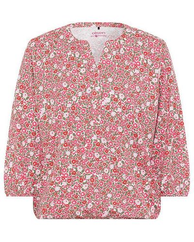 Olsen 3/4 Sleeve Millefleur Print T-shirt - Pink