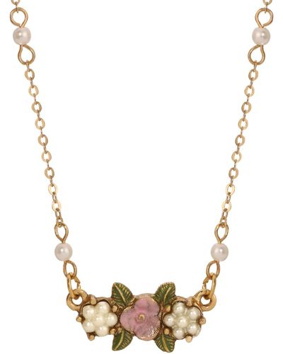 2028 Imitation Pearl Enamel Flower Collar Necklace - Metallic