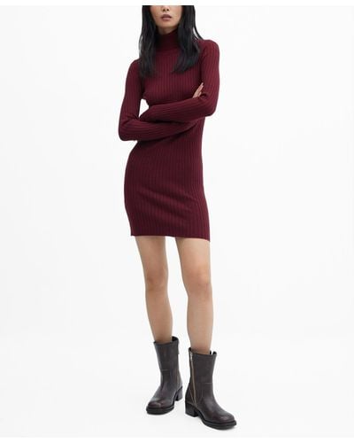 Mango Fitted Turtleneck Dress - Red