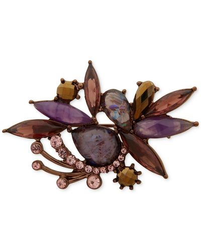Anne Klein Gold-tone Mixed Stone Cluster Flower Pin - Brown