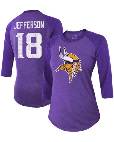 Fanatics Justin Jefferson Minnesota Vikings Team Player Name Number Tri-blend Raglan 3/4 Sleeve T-shirt - Purple