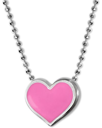 Alex Woo Enamel Heart 16" Pendant Necklace - Pink
