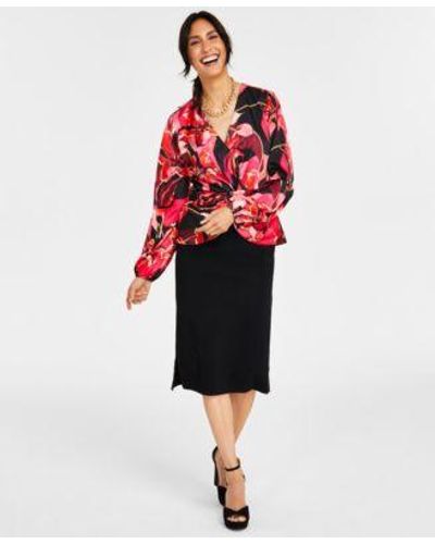 INC International Concepts Printed Twist Front Blouse Pencil Skirt Ninel Platform Sandals Created For Macys - Red