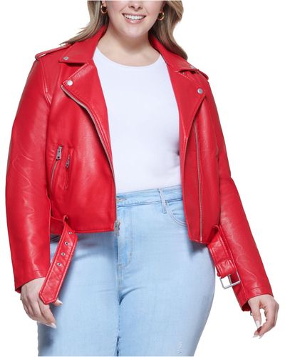 Levi's Plus Size Faux Leather Belted Motorcycle Jacket - Red