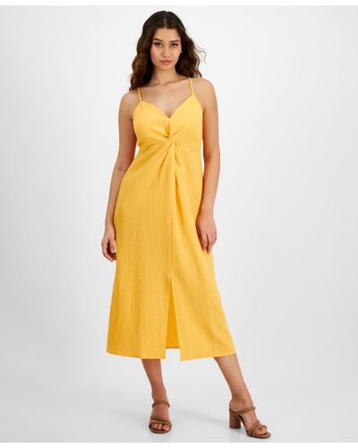 BarIII Sleeveless Twist-front Midi Dress - Yellow