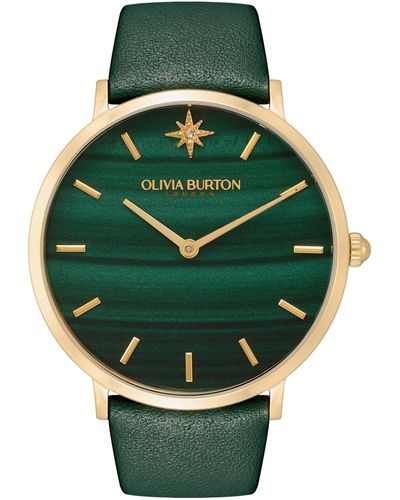 Olivia Burton Celestial Ultra Slim Leather Strap Watch 40mm - Green