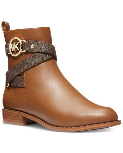Michael Kors Rory Signature Ankle Side-zip Flat Booties, Wide Width - Brown