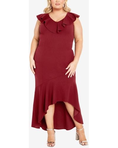 Avenue Plus Size Destiny Ruffle Maxi Dress - Red
